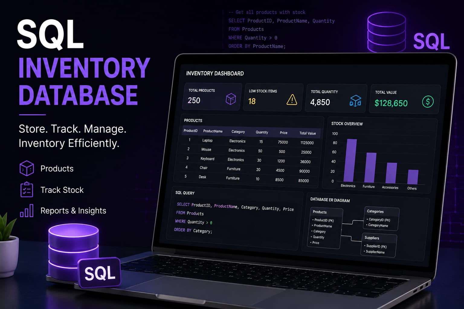 SQL Inventory Database Normalization ER Diagram Tool Grid